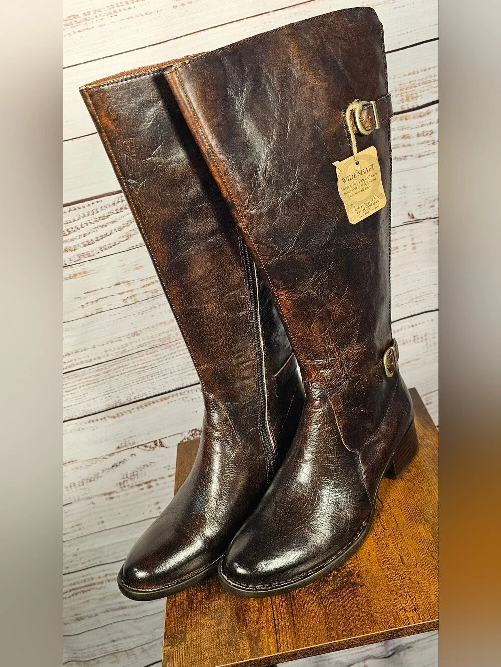 NIB BORN Gibb Wide Calf Knee High Riding Boots 7.5M Brown Leather